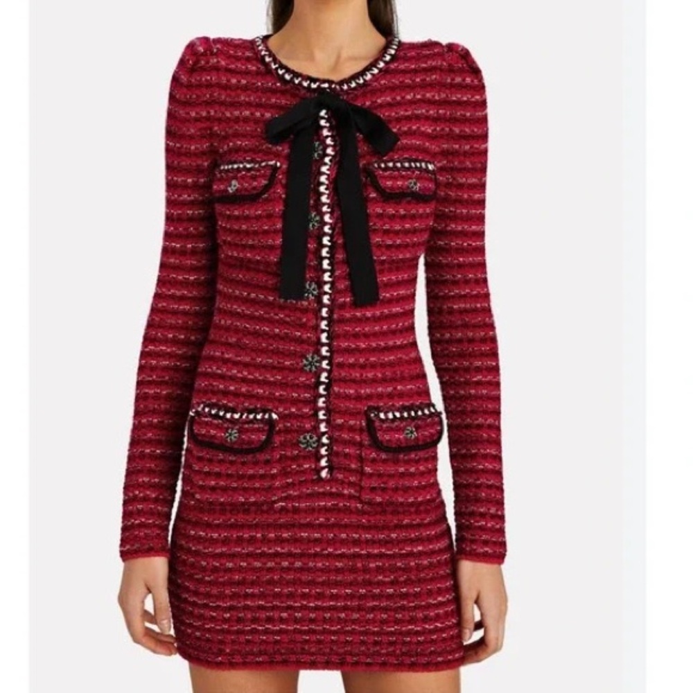 Self Portrait Melange Knit Tweed Mini Dress